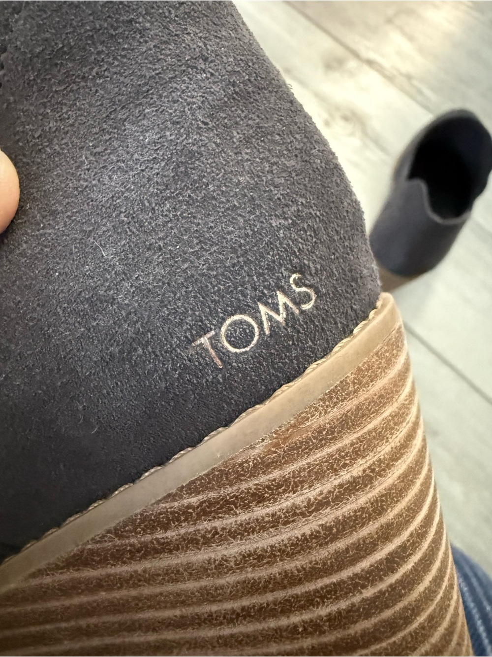 TOMS Charcoal Suede Cutout Wedge Sandals - Picture 3 of 5